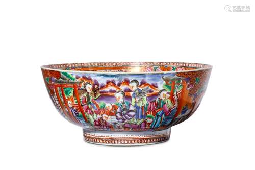 A CHINESE CANTON FAMILLE ROSE PUNCH BOWL. Qing Dyn