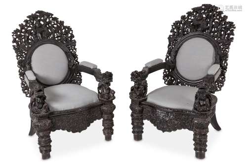 A PAIR OF CHINESE HARDWOOD ARMCHAIRS. Late Qing