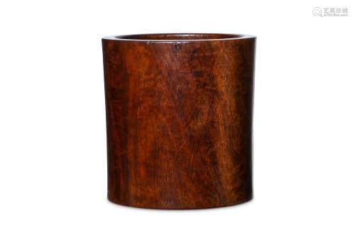A CHINESE HARDWOOD BRUSHPOT. 17th to 18th Century.