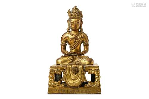 A CHINESE GILT BRONZE BUDDHA. Qing Dynasty, Qianlo