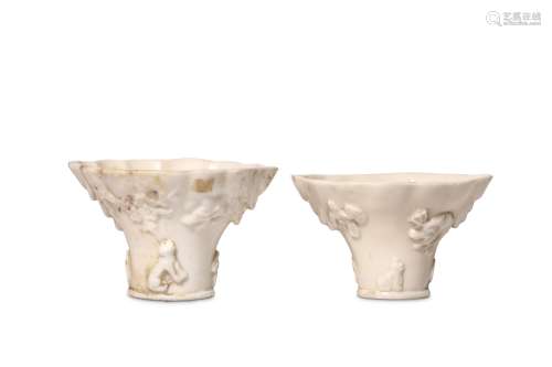 TWO CHINESE BLANC-DE-CHINE LIBATION CUPS. 17th Cen