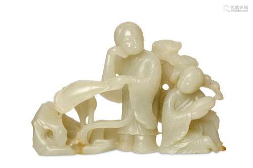 A CHINESE JADE ‘FIGURES’ CARVING. Qing Dynasty. On