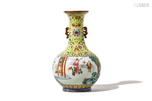 A CHINESE FAMILLE ROSE ‘BOYS AT PLAY’ BOTTLE VASE.