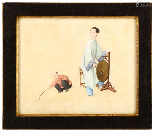 FOUR CHINESE EXPORT PAINTINGS. Qing Dynasty. Two d