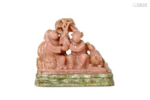 A CHINESE PINK SOAPSTONE ‘BOYS’ CARVING. Qing Dyna