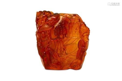 A CHINESE AMBER ‘LANDSCAPE’ CARVING. Qing Dynasty,