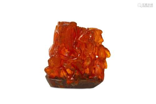 A CHINESE AMBER 'LANDSCAPE' CARVING. Qing Dynasty,