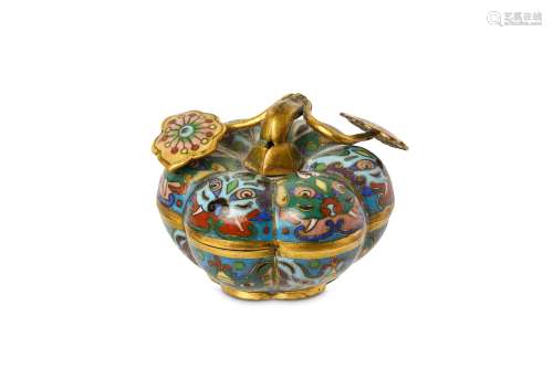 A CHINESE CLOISONNÉ ENAMEL PUMPKIN BOX AND COVER.