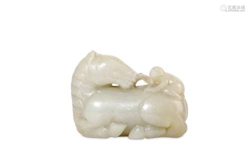 A CHINESE JADE 'MONKEY AND HORSE' CARVING. Carved