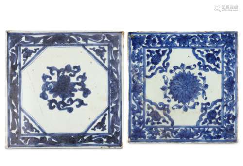 TWO CHINESE BLUE AND WHITE TILES. Qing Dynasty, Ka