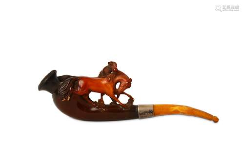 MEERSCHAUM 'HORSES' PIPE WITH AMBER STEM.  The bow