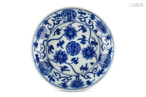 A PAIR OF CHINESE BLUE AND WHITE ‘LOTUS SCROLL’ DISHES. Qing Dynasty, Yongzheng mark and of the