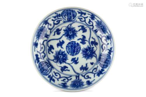 A PAIR OF CHINESE BLUE AND WHITE ‘LOTUS SCROLL’ DISHES. Qing Dynasty, Yongzheng mark and of the