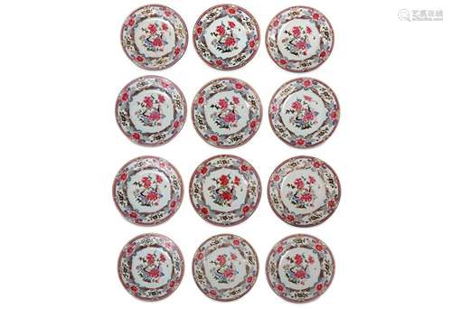 A SET OF TWELVE CHINESE FAMILLE ROSE ‘BIRDS AND FL