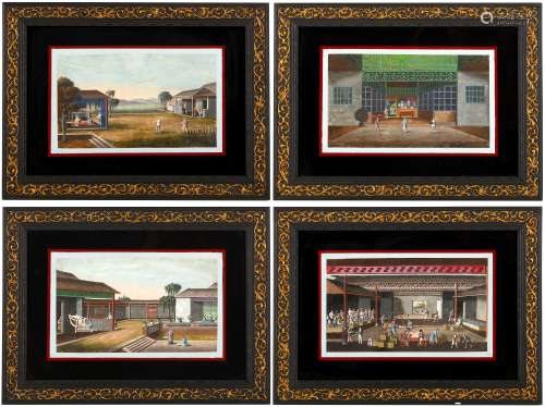 FOUR CHINESE ‘TEA PRODUCTION’ EXPORT PAINTINGS. Qi
