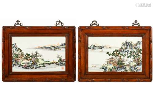 A PAIR OF CHINESE FAMILLE ROSE ‘LANDSCAPE’ PANELS.