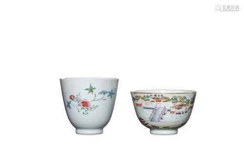 TWO CHINESE FAMILLE ROSE CUPS. Qing Dynasty.