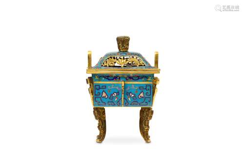 A SMALL CHINESE CLOISONNÉ ENAMEL CENSER AND COVER,