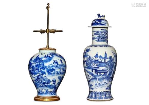 TWO CHINESE BLUE AND WHITE VASES. Qing Dynasty, 19