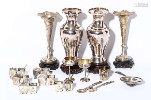 A COLLECTION OF CHINESE EXPORT SILVER ITEMS. Early 20th Century. Comprising two pairs of vases,