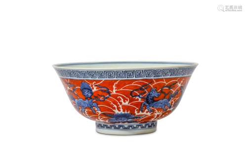 A CHINESE IRON-RED AND UNDERGLAZE-BLUE 'MYTHICAL B