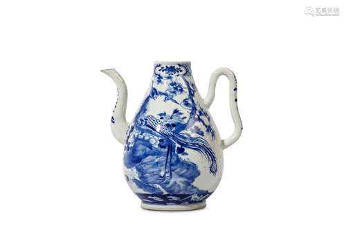 A CHINESE BLUE AND WHITE EWER. Qing Dynasty, 19th