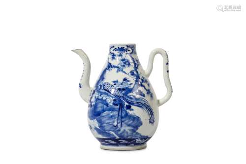 A CHINESE BLUE AND WHITE EWER. Qing Dynasty, 19th