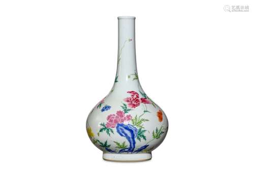 A CHINESE FAMILLE ROSE 'PEONIES' BOTTLE VASE. Qing