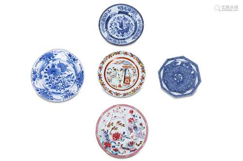 A COLLECTION OF FIVE CHINESE DISHES. Qing Dynasty.