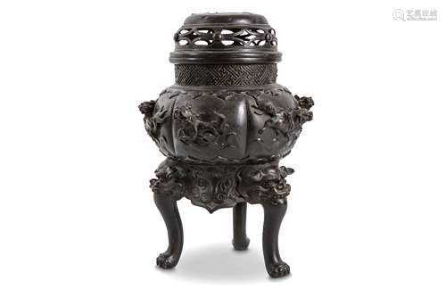 A BRONZE CENSER. 19th Century. The globular body s