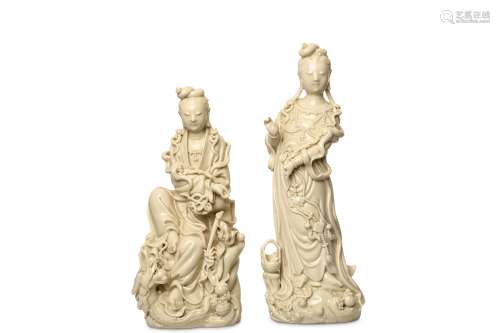 TWO CHINESE BLANC DE CHINE FIGURES OF GUANYIN. Lat