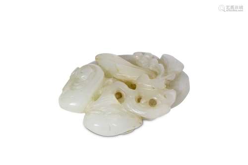 A CHINESE JADE 'A BAT AND LINGZHI' CARVING. Qing D