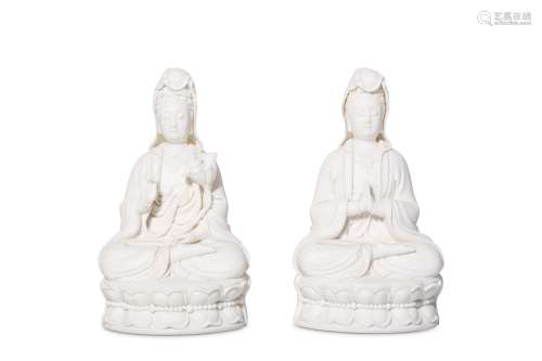 TWO CHINESE BLANC DE CHINE FIGURES OF GUANYIN. 20t