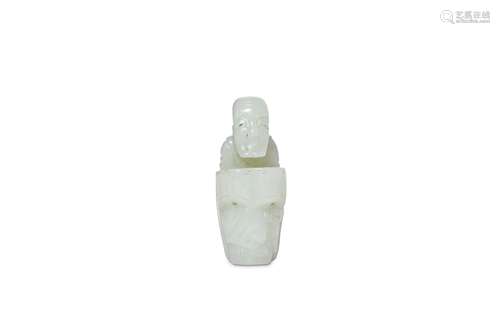 A CHINESE WHITE JADE BEAD CARVED IN THE FORM OF A