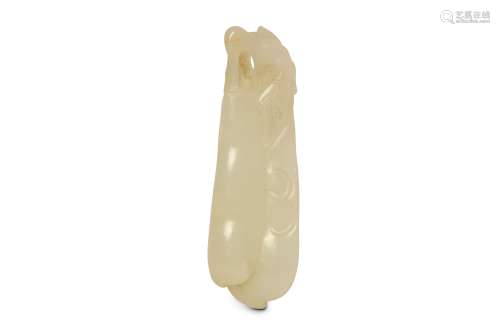 A CHINESE CARVED WHITE JADE ‘PEA POD’ PENDANT. Qin