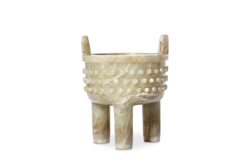 A CHINESE CARVED JADE TRIPOD INCENSE BURNER. Qing