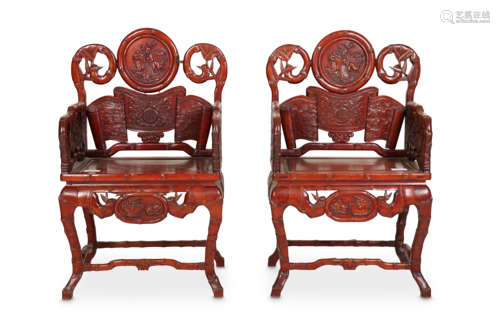 A PAIR OF CHINESE ROSEWOOD ARM CHAIRS. Late 19th /