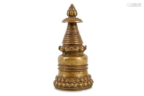 A BRONZE STUPA. 18th Century. Cast in the Kadampa