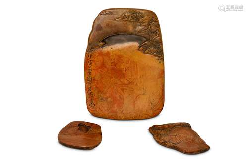 THREE CHINESE INK STONES.