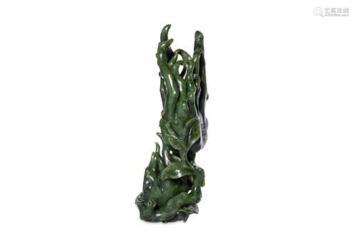 A CHINESE SPINACH JADE ‘FINGER CITRON’ VASE. Qing