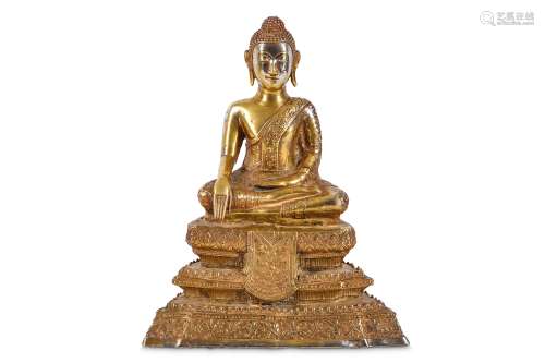 A GILT BRONZE FIGURE OF BUDDHA.