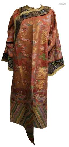 Chinese Imperial court official Chi Fu robe with nine dragons, woven brown silk finely embroidered