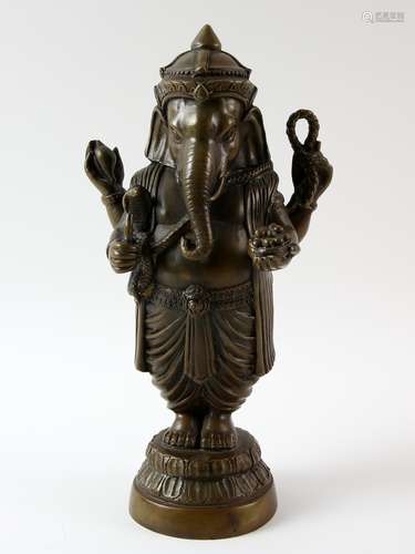 Indian bronze figure of Ganesha, on round base, 26cm high,