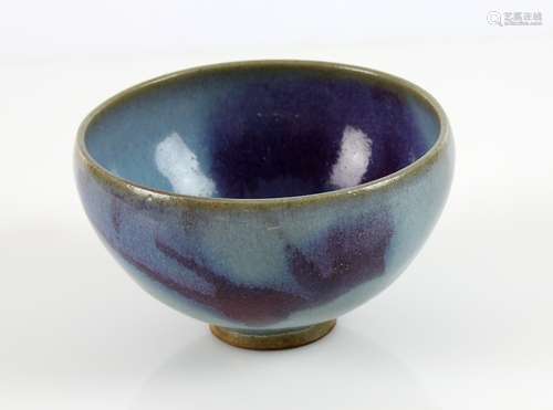 Chinese pale blue and purple mottled glazed bowl, on round foot, 12.5cm diameter,