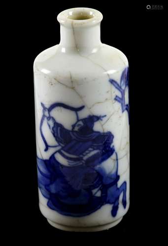 Chinese blue and white snuff bottle decorated with an archer by a willow tree, 8cm high,