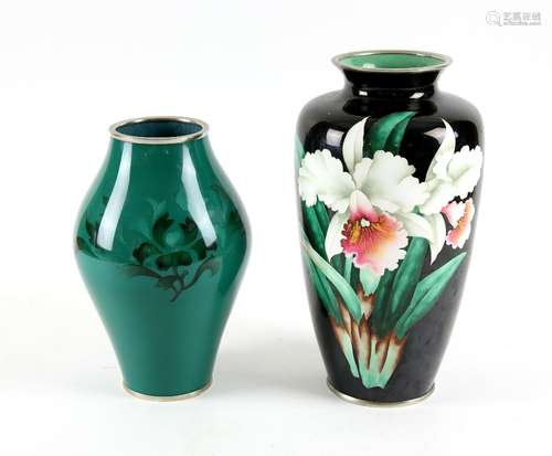 Two modern Japanese cloisonne vases, one decorated with lilies, 31cm high, the other with stylised