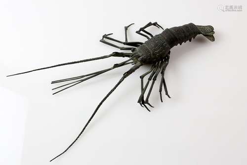 Japanese, Meiji period articulated copper model of a lobster, signed to underside, 33cm long,