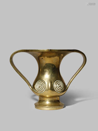 A JAPANESE BRONZE DOUBLE-HANDLED VASE MEIJI 1868-1912 The pear-shaped body with two large spirals