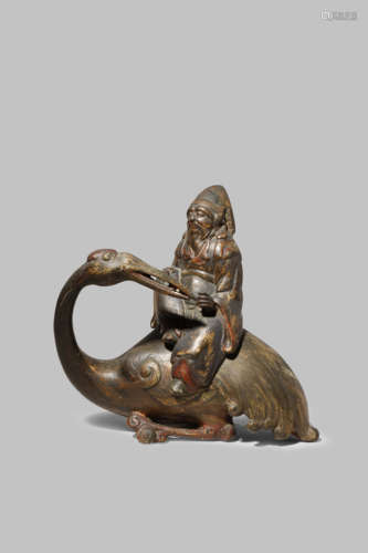 A JAPANESE BRONZE INCENSE BURNER, KORO EDO/MEIJI PERIOD Depicting an Immortal, possibly