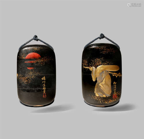 A JAPANESE THREE-CASE LACQUER INRO MEIJI 1868-1912 Decorated in silver and gold takamaki-e and